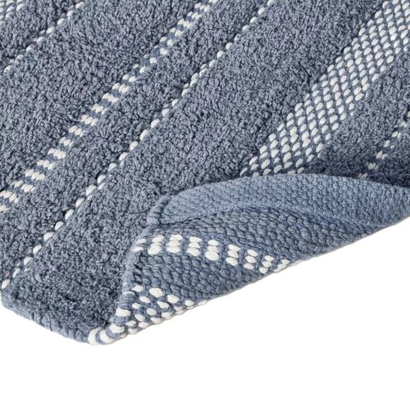 Hearth & Hand Blue & Cream Chunky Stripe 100% Cotton Bath Rug Mat 20" x 32" - Picture 3 of 7